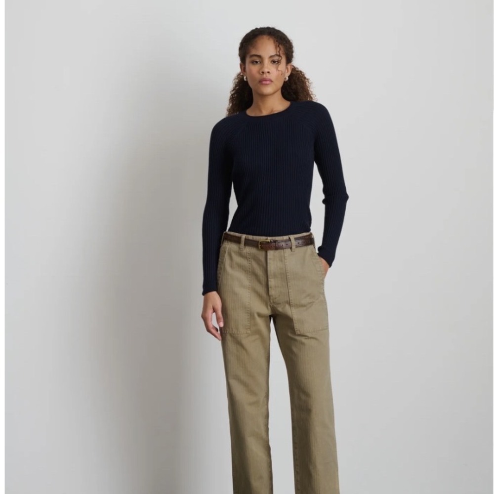 Alex Mill Navy Blue Ribbed Cotton Cashmere Raglan Crewneck Sweater Womens Medium